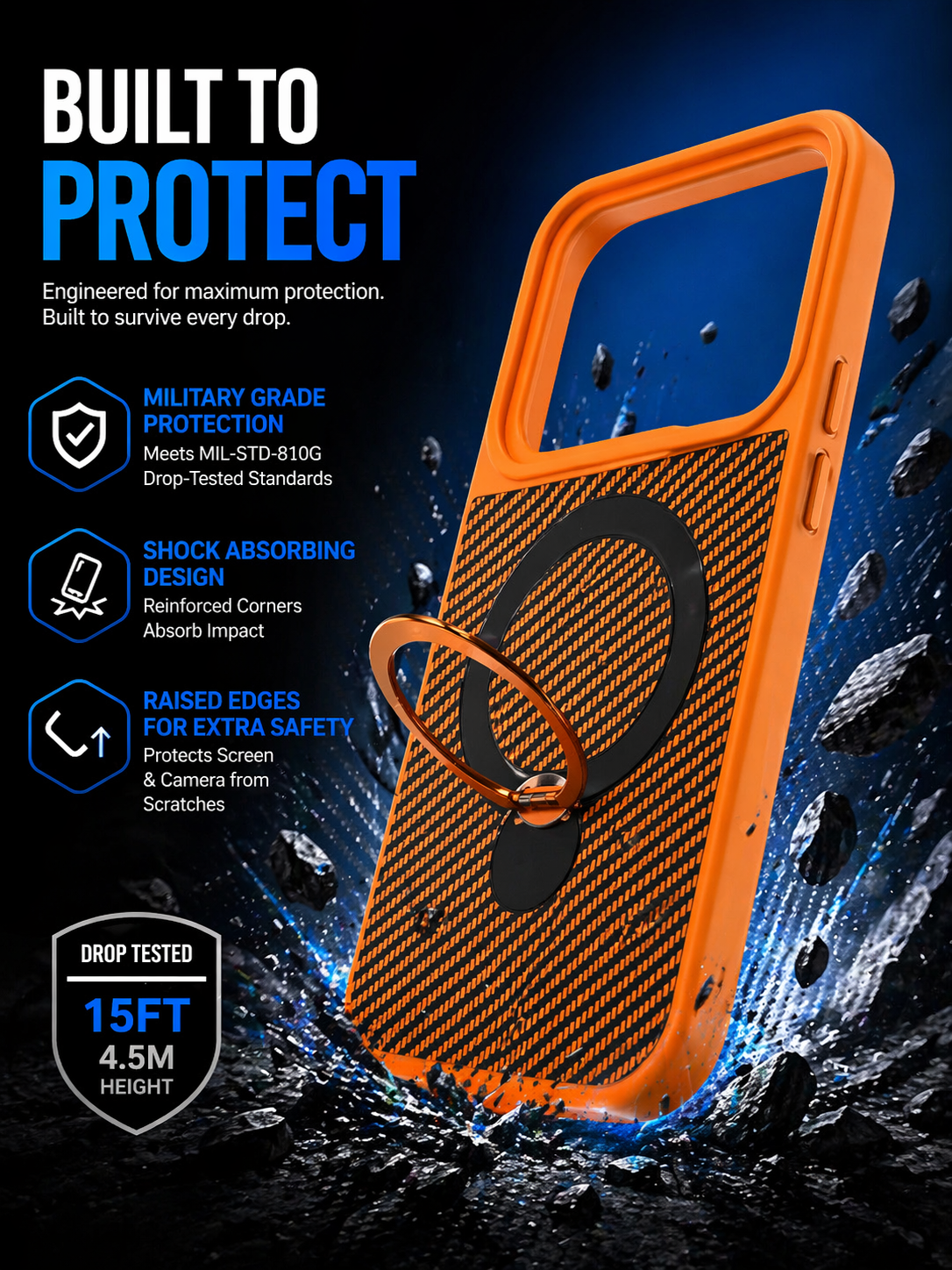 ultra strong carbon fiber magsafe kickstand case 17 promax (orange)) ultra strong carbon fiber magsafe kickstand case 17 promax (orange))
