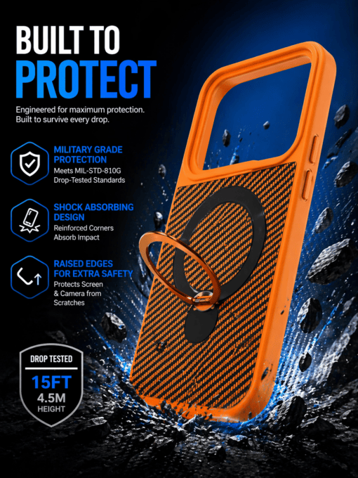ultra strong carbon fiber magsafe kickstand case 17 promax (orange))